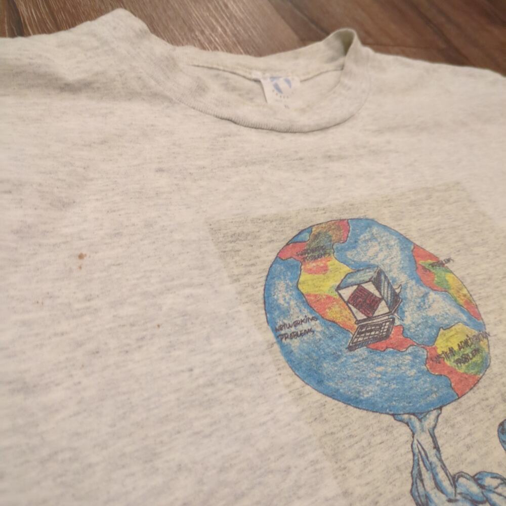VTG World Gym Cyber Tech Adult XL Shirt Superhero Earth Muscle Single Stitch 90s - Picture 5 of 10